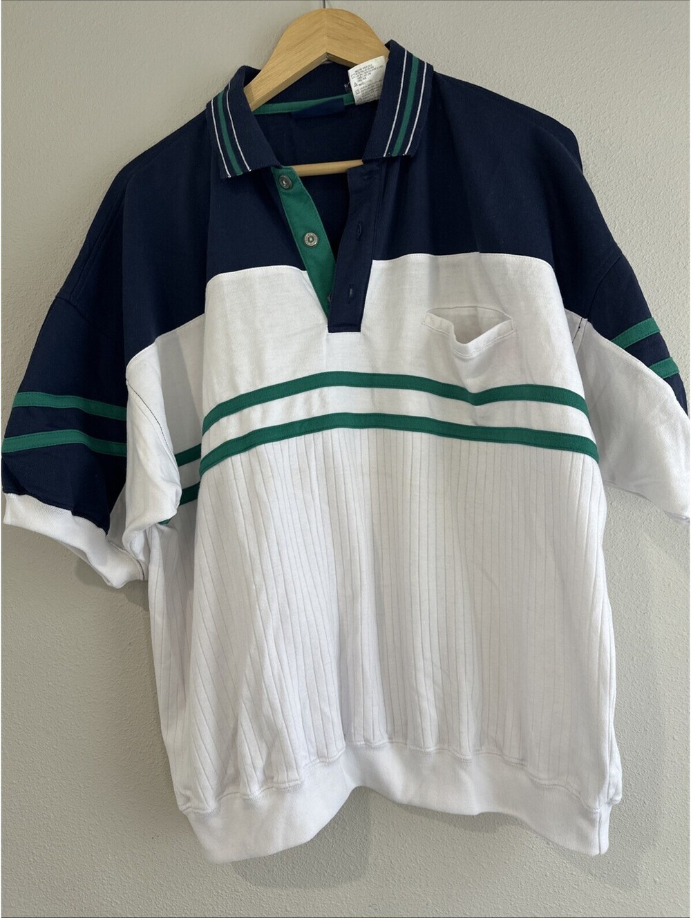 Vintage 1980s-1990s Puritan Men’s Color-block Knit Polo Shirt Size XL Macau Made